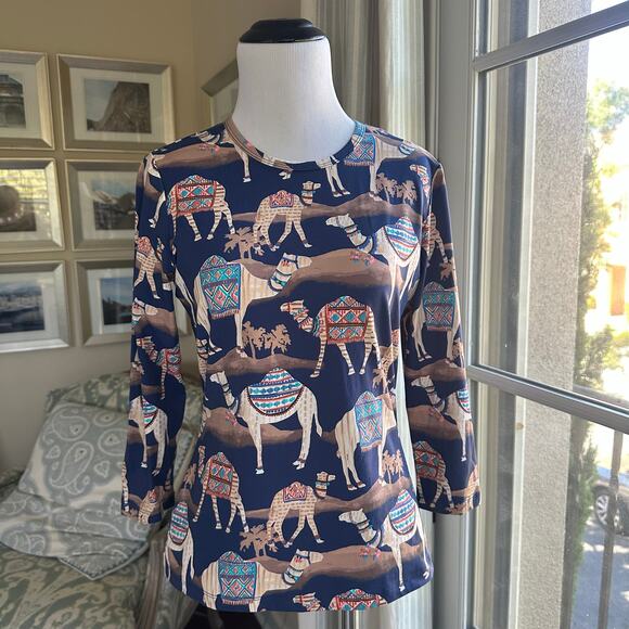 J.McLaughlin Tops - J.McLaughlin Women's Blue Camel Neo Bakara Signature T-shirt Long Sleeves Size S